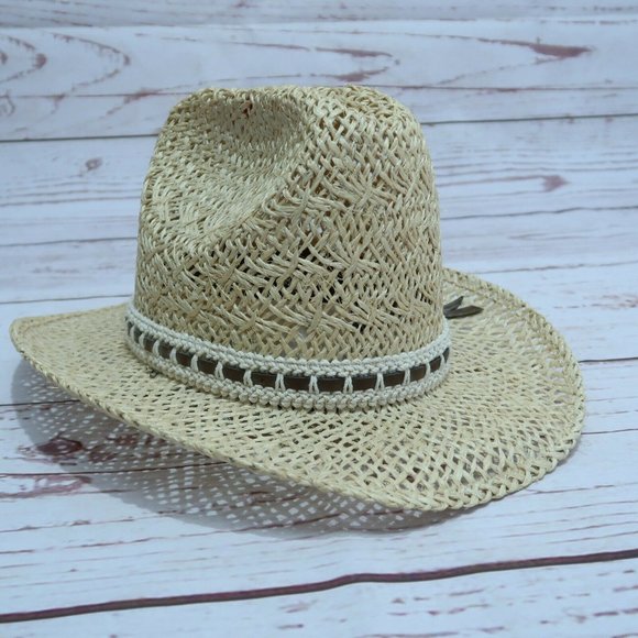 BAILEY U-ROLLIT Straw Western Rodeo Hat Brown Ribbon/Orange Feather - Size 6 3/4 - Picture 2 of 6